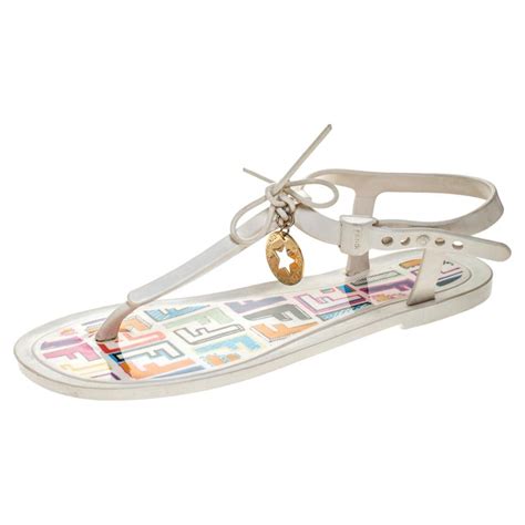 Fendi White Jelly Logo Charm Sunny Thong Flat Sandals Size 36 